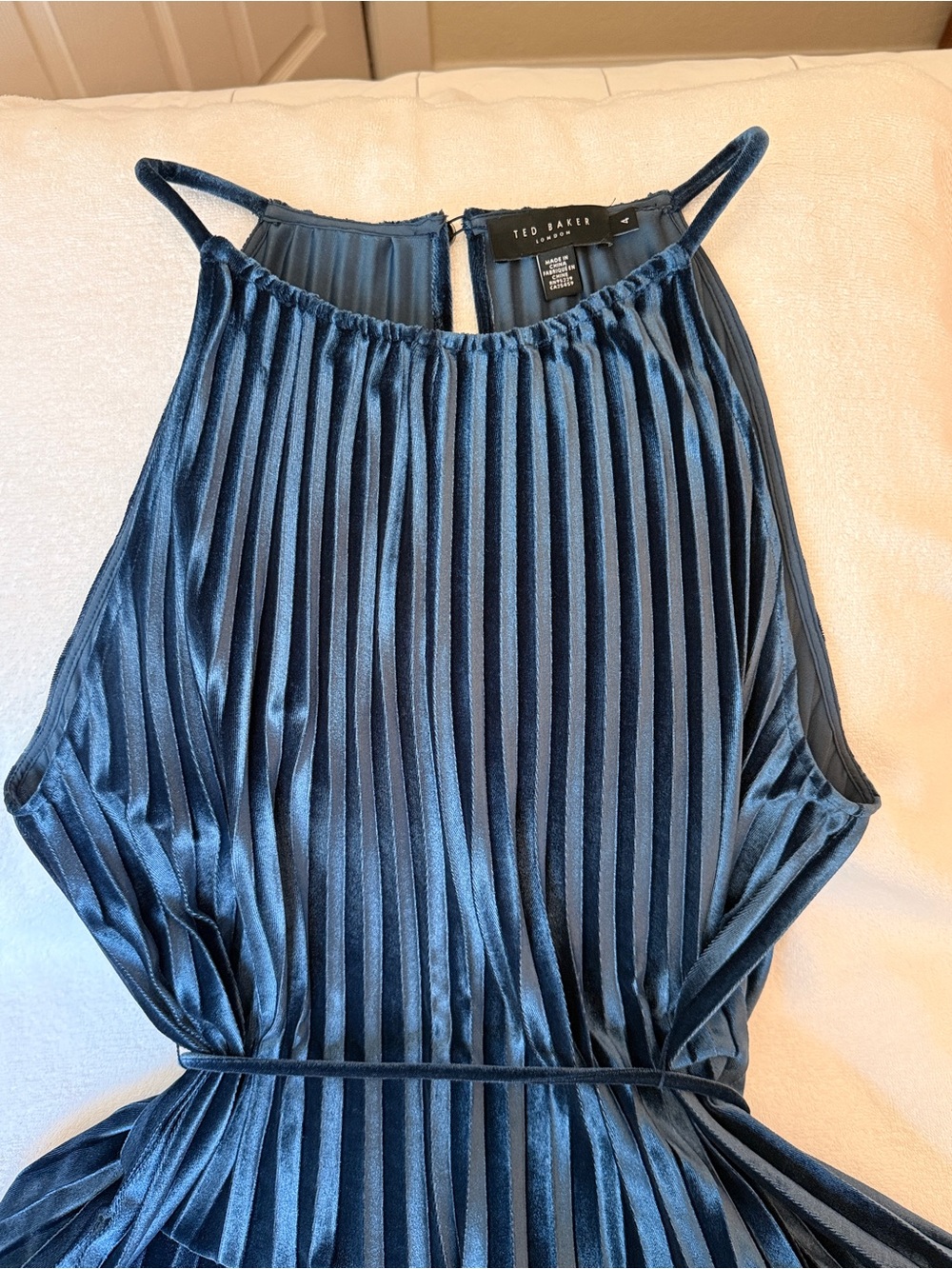 Women’s Ted Baker Pleated velvet blue halter maxi dress, size 10
